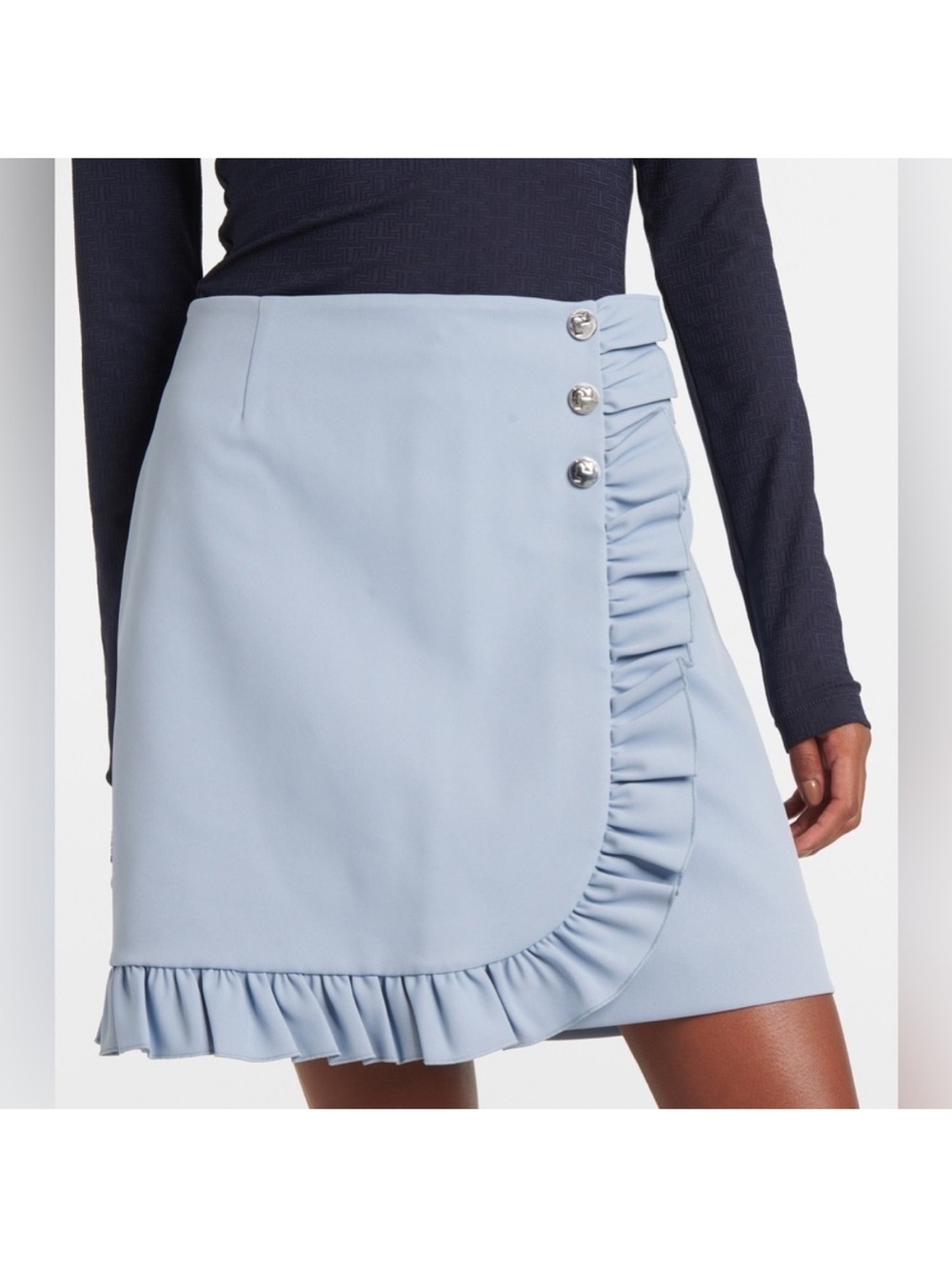 TORY BURCH Ruffled Twill Miniskirt Tech Golf Seafare Blue Logo Sz 4 NEW